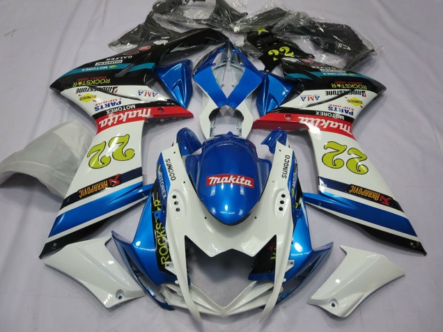 22 White and Blue 2007-2008 GSXR 1000 Motorcycle Fairing