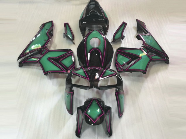 Emerald Green & Pink Outline 2005-2006 CBR600RR Motorcycle Fairing Emerald Green & Pink Outline 2005-2006 CBR600RR Motorcycle Fairing