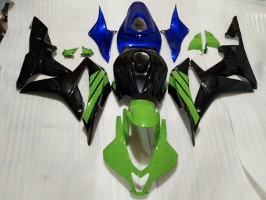 Gloss Black & Green and Blue Accents 2007-2008 CBR600RR Motorcycle Fairing