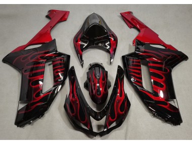 Gloss Black & Red Flame 2007-2008 ZX6R Motorcycle Fairing