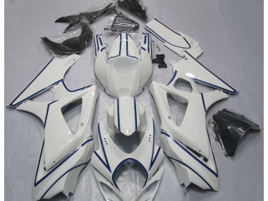 Gloss White Blue Pin Stripe 2007-2008 GSXR 1000 Motorcycle Fairing