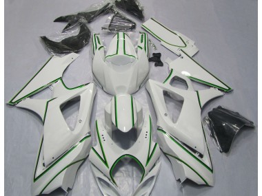 Gloss White Green Pin Stripe 2007-2008 GSXR 1000 Motorcycle Fairing