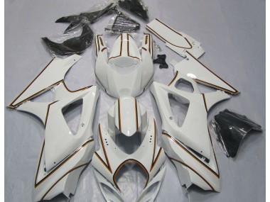 Gloss White Orange Pin Stripe 2007-2008 GSXR 1000 Motorcycle Fairing