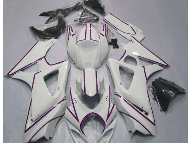 Gloss White Pink Pin Stripe 2007-2008 GSXR 1000 Motorcycle Fairing