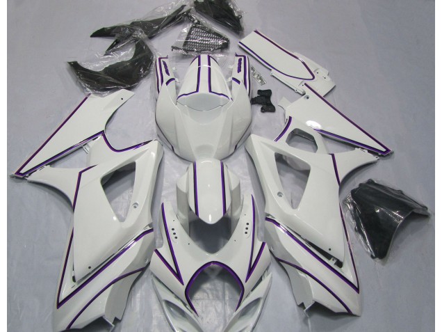 Gloss White Purple Pin Stripe 2007-2008 GSXR 1000 Motorcycle Fairing
