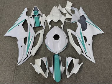Gloss White and Teal 2008-2016 R6 Motorcycle Fairing