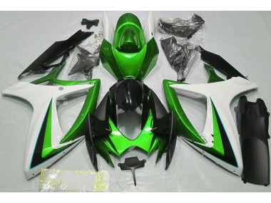 Green & White 2006-2007 GSXR 600-750 Motorcycle Fairing