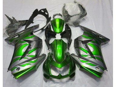 Green and Silver Flame 2008-2012 Ninja 250 Motorcycle Fairing