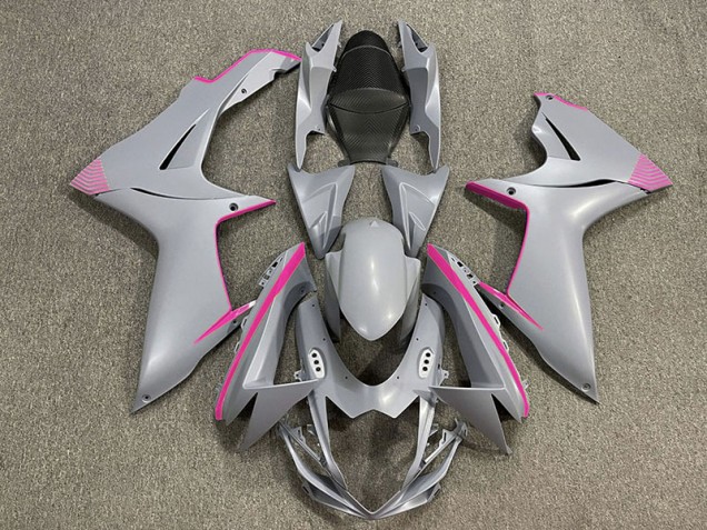 Matte Nardo Grey & Pink Accents 2011-2024 GSXR 600-750 Motorcycle Fairing