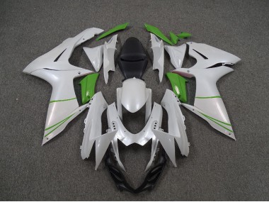 Pearl White and Green 2011-2024 GSXR 600-750 Motorcycle Fairing
