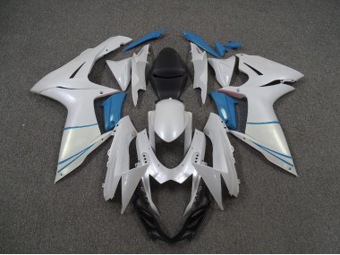 Pearl White and Light Blue 2011-2024 GSXR 600-750 Motorcycle Fairing
