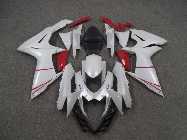 Pearl White and Red 2011-2024 GSXR 600-750 Motorcycle Fairing