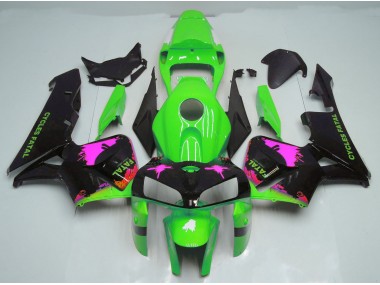 Pink Splatter on Green 2005-2006 CBR600RR Motorcycle Fairing
