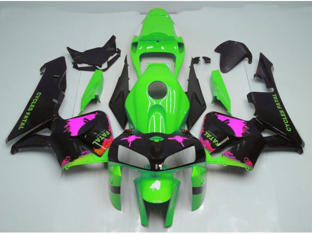 Pink Splatter on Green 2005-2006 CBR600RR Motorcycle Fairing