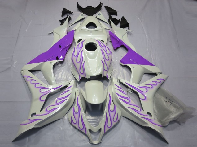 Purple Flame on White 2007-2008 CBR600RR Motorcycle Fairing