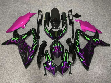 Purple and Green Flame 2008-2010 GSXR 600-750 Motorcycle Fairing