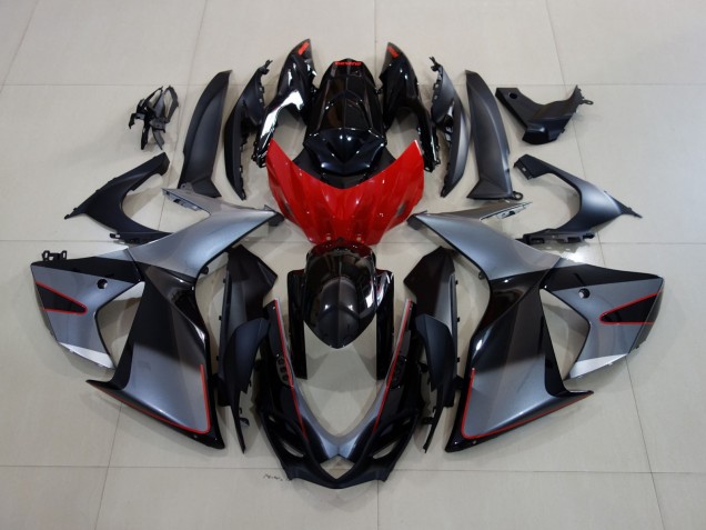Shiny Grey / Black with Red 2011-2024 GSXR 600-750 Motorcycle Fairing