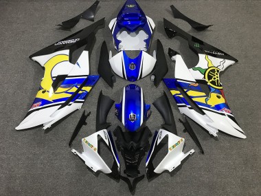 White and Blue Custom 2008-2016 R6 Motorcycle Fairing
