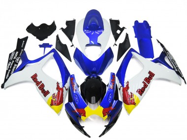 White and Blue Red Bull Custom 2006-2007 GSXR 600-750 Motorcycle Fairing