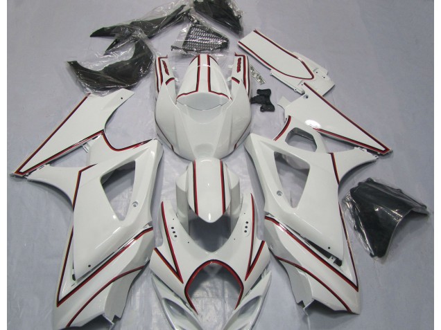 White with Red Pin Stripe 2007-2008 GSXR 1000 Motorcycle Fairing